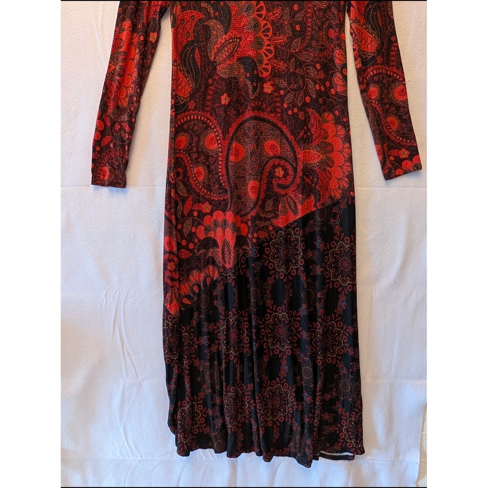Soft Surroundings Red Black Paisley Floral V-Neck Midi Dress Petite XS 3BN36 - Picture 7 of 12